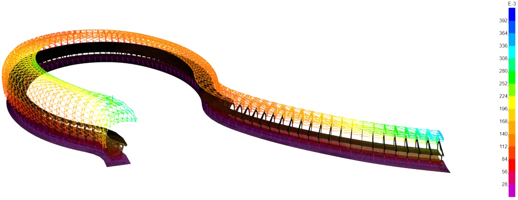 Stress plot of the roof under seismic load.